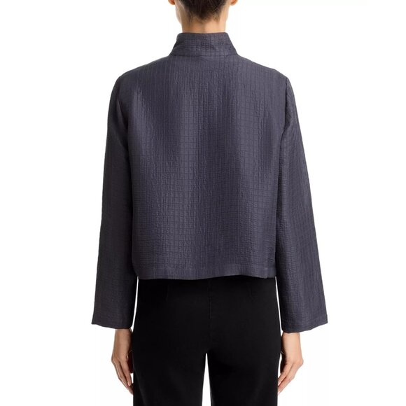 378$ EILEEN FISHER Stand Collar Silk & Linen-Blend Jacket Women's Size XL Gray - Picture 2 of 5